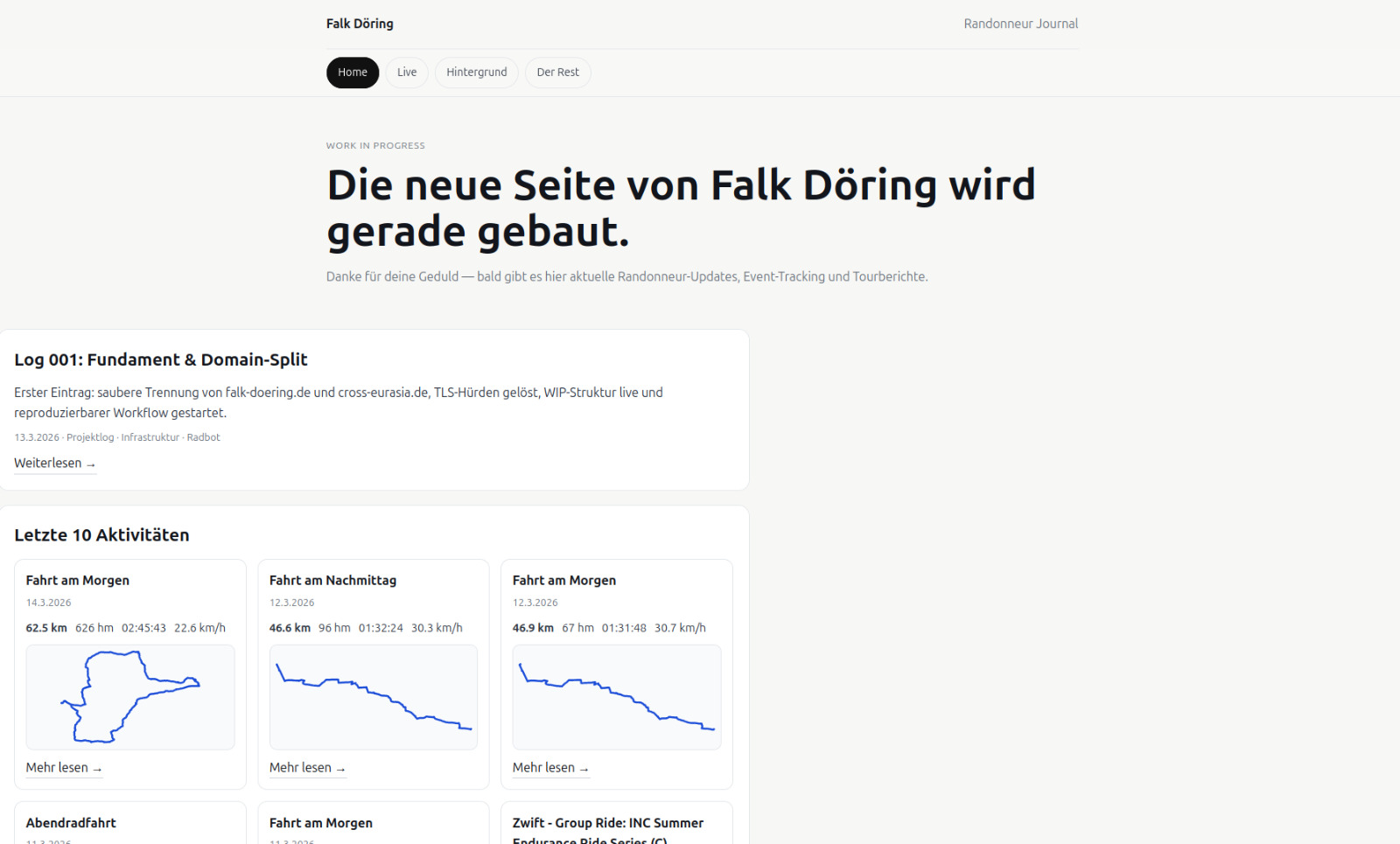 Screenshot: Früher Entwicklungsstand des Blogs